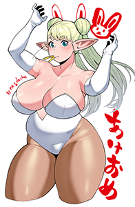 Erufuda in a white bunnysuit