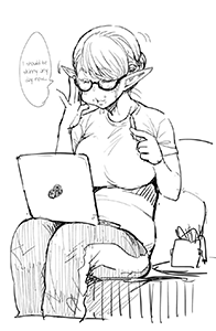 Erufuda using a laptop